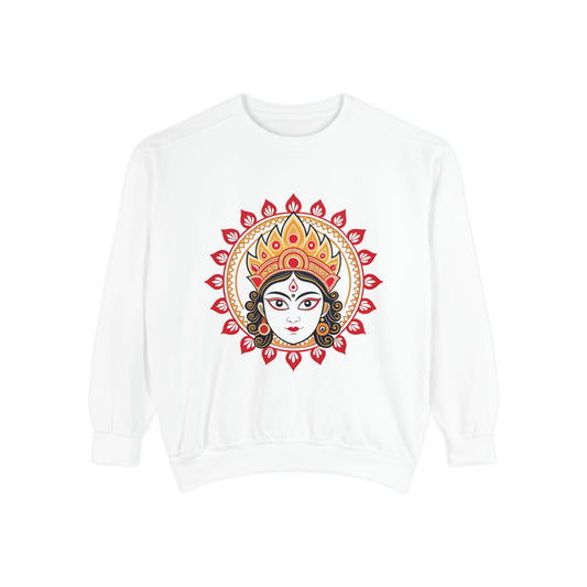 Indian Madhubani - Goddess Lakshmi Unisex Garment-Dyed Sweatshirt - Spiritual Cozy Wear