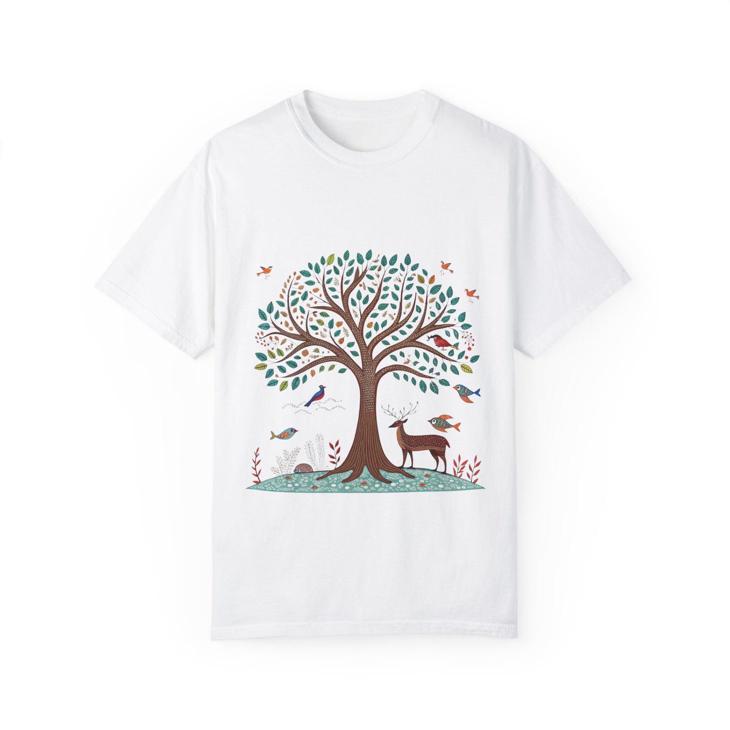 Indian Madhubani - Nature-Inspired Tree and Deer T-Shirt | Eco-Friendly Unisex Tee for Outdoor Lovers