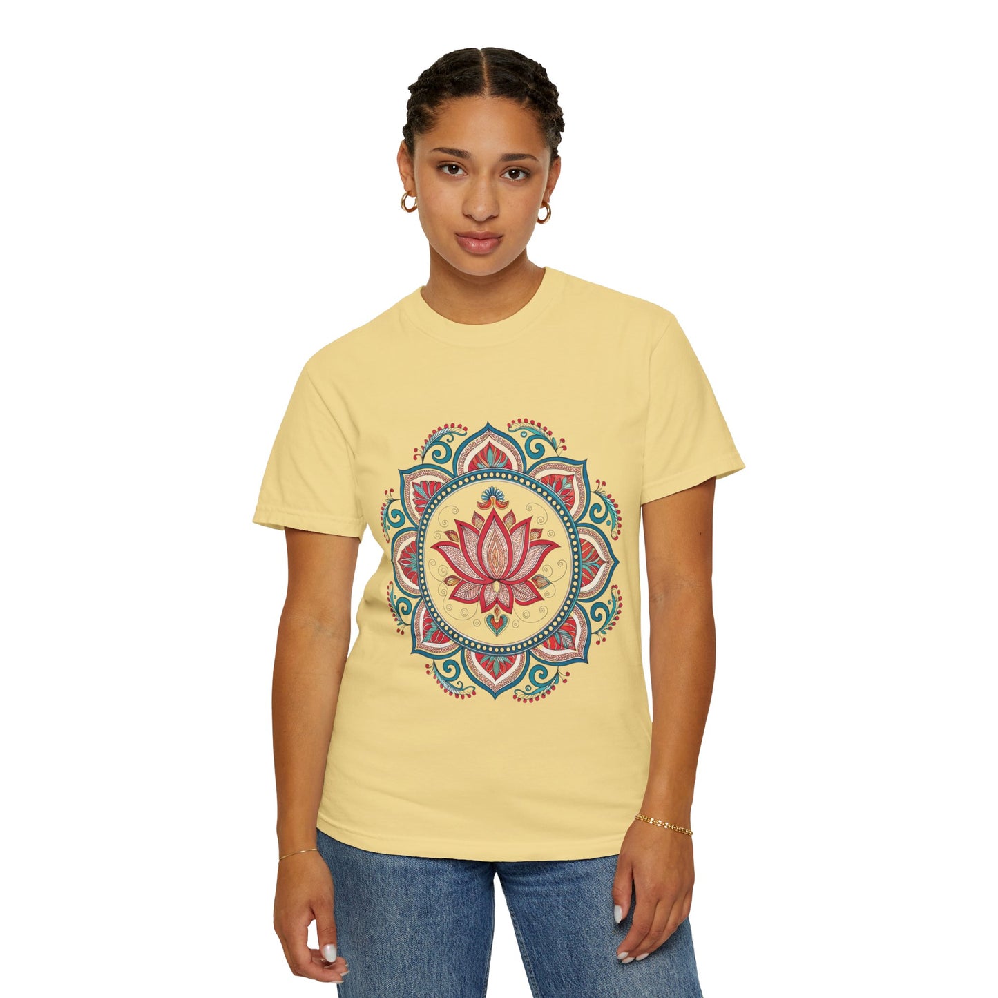 Indian Madhubani - Lotus Mandala Unisex Garment-Dyed T-Shirt - Spiritual & Boho Style