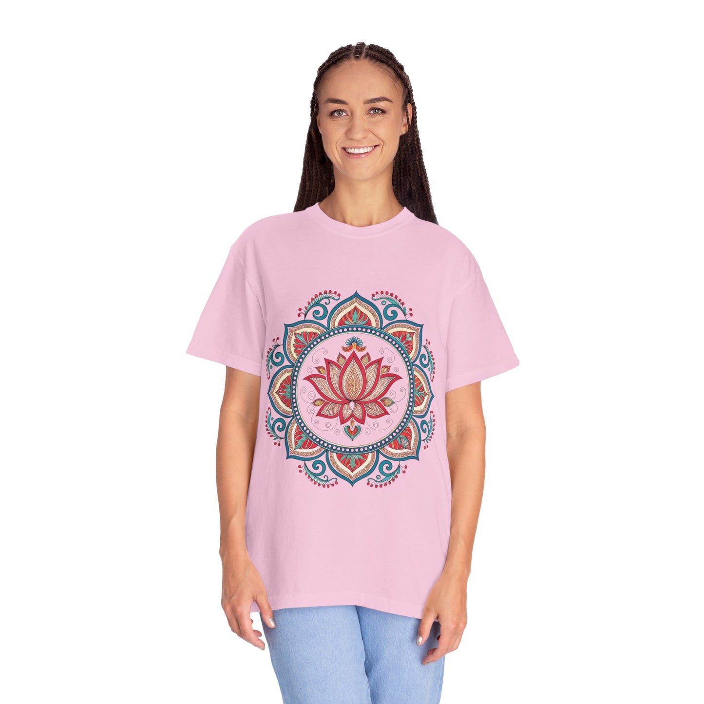 Indian Madhubani - Lotus Mandala Unisex Garment-Dyed T-Shirt - Spiritual & Boho Style