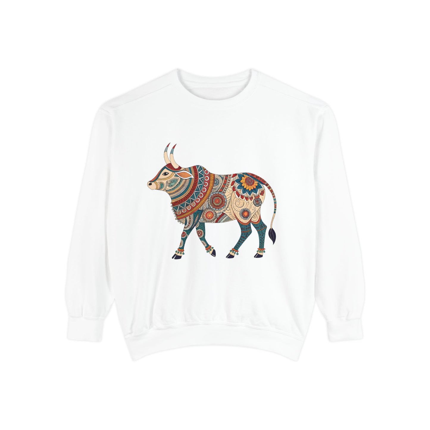 Indian Madhubani - Bohemian Cow Design Unisex Sweatshirt - Cozy, Colorful Apparel for Nature Lovers