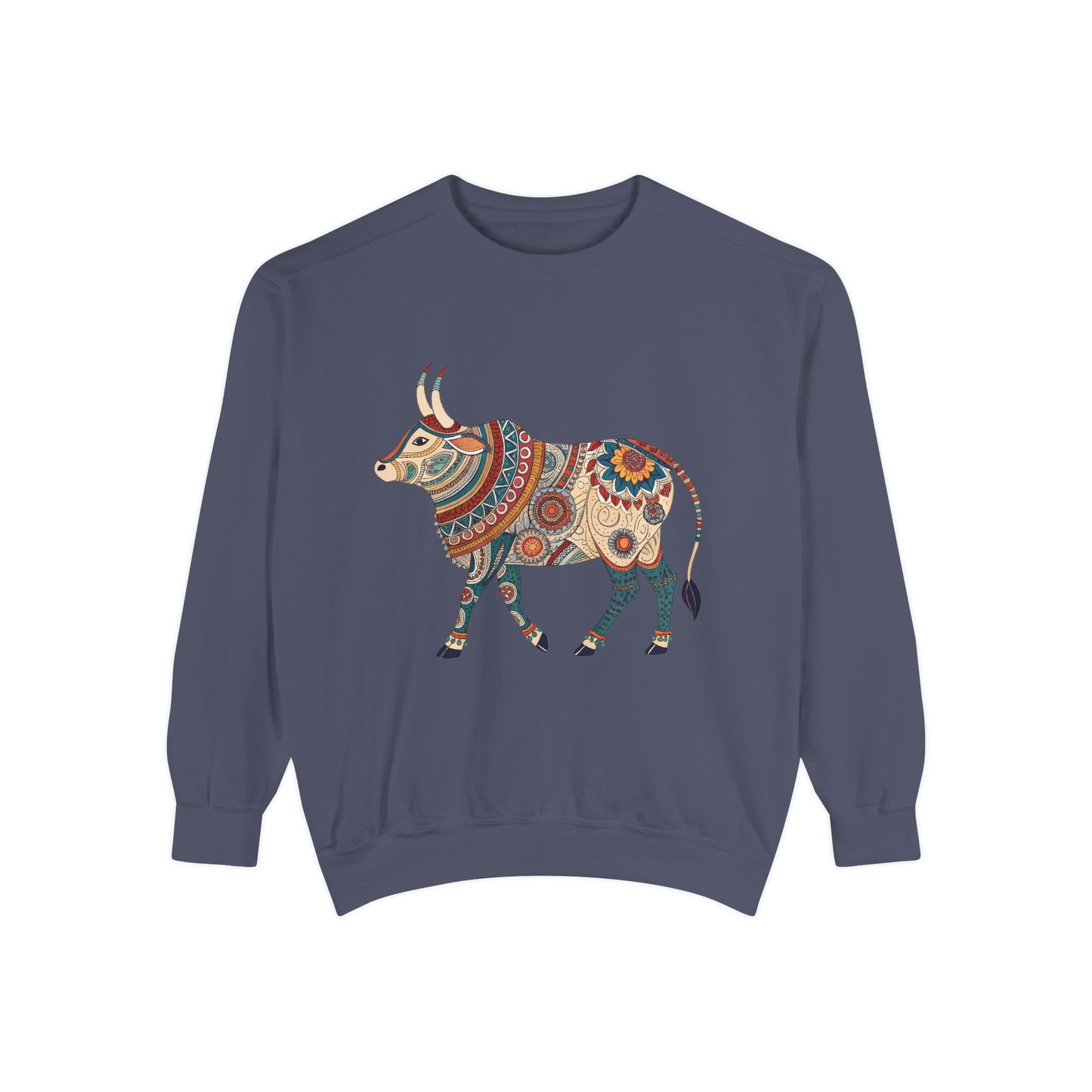 Indian Madhubani - Bohemian Cow Design Unisex Sweatshirt - Cozy, Colorful Apparel for Nature Lovers