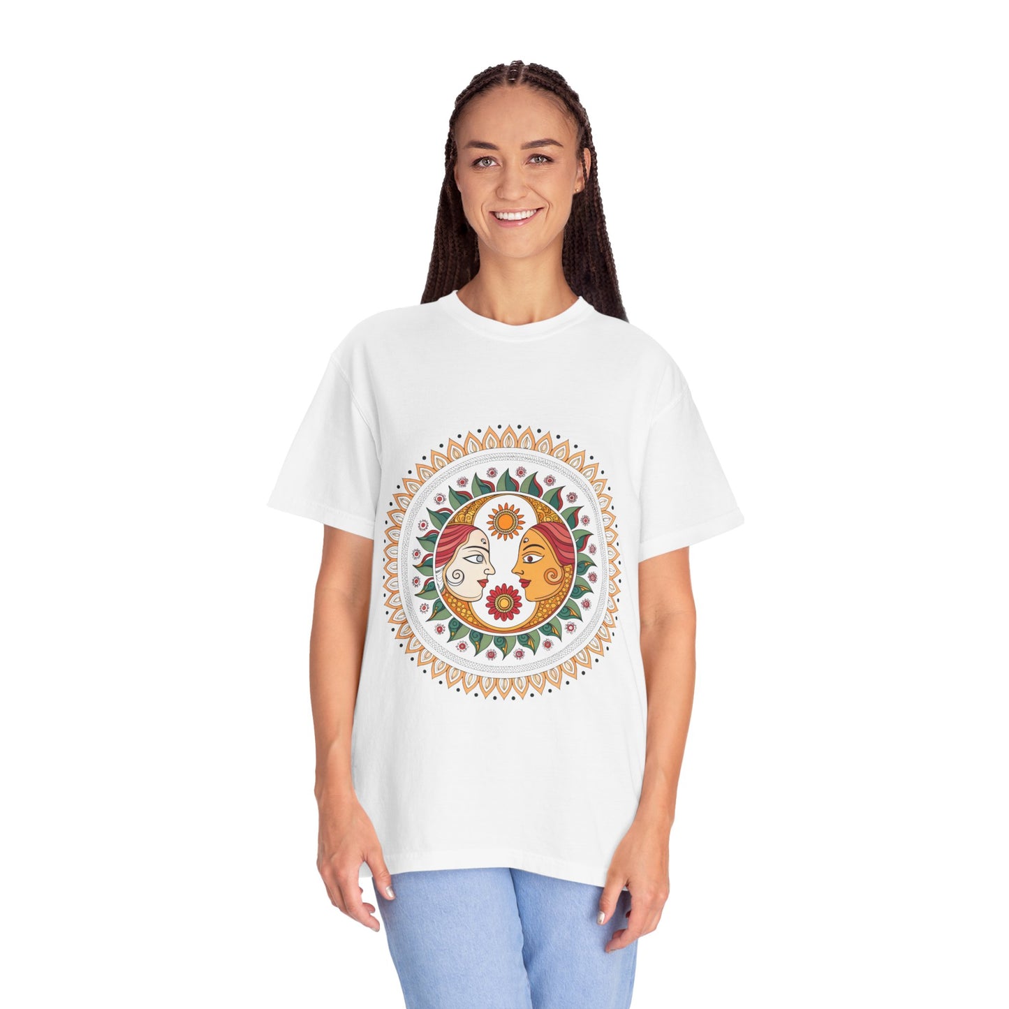 Indian Madhubani - Bohemian Mandala Unisex T-Shirt - Eco-Friendly Garment-Dyed Tee