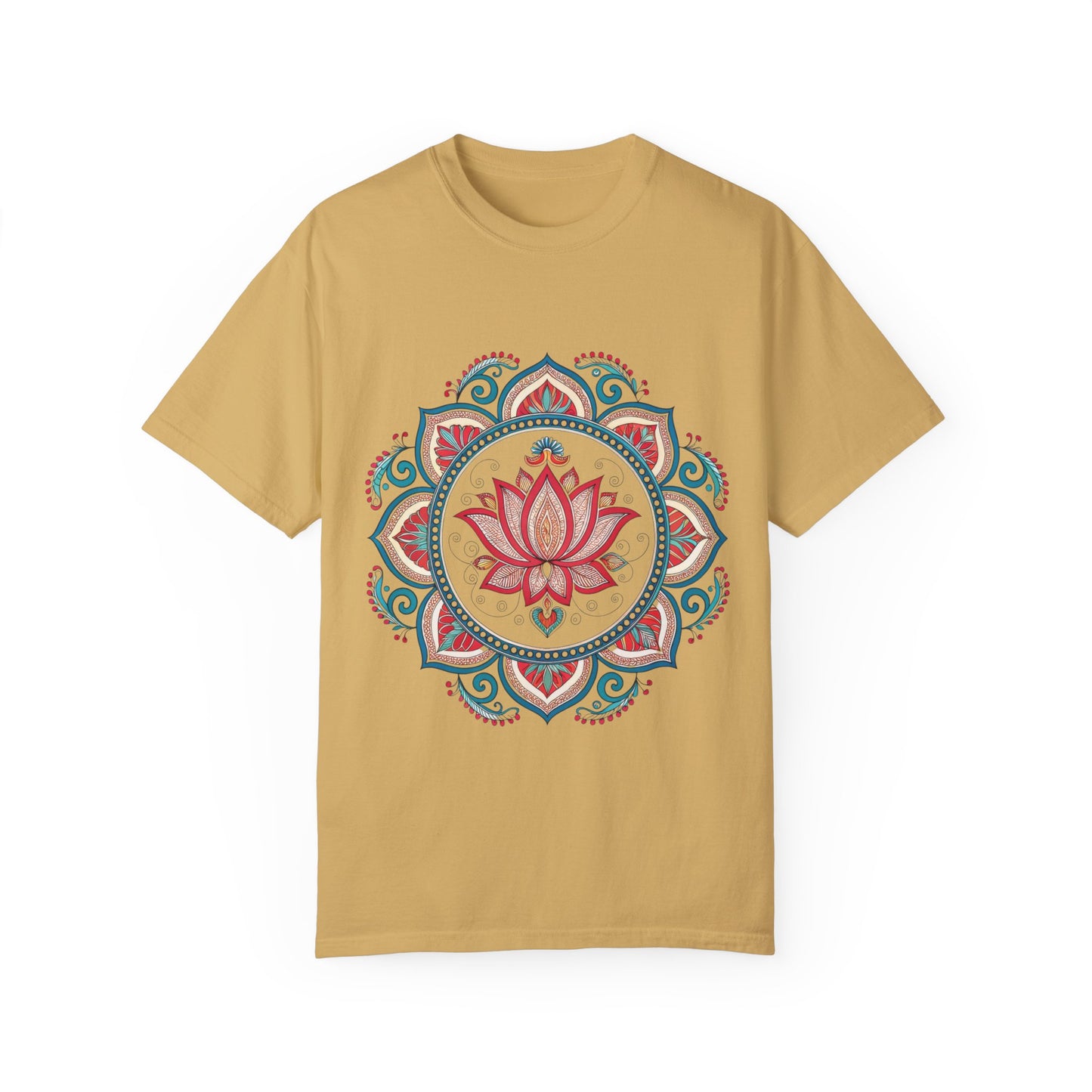 Indian Madhubani - Lotus Mandala Unisex Garment-Dyed T-Shirt - Spiritual & Boho Style