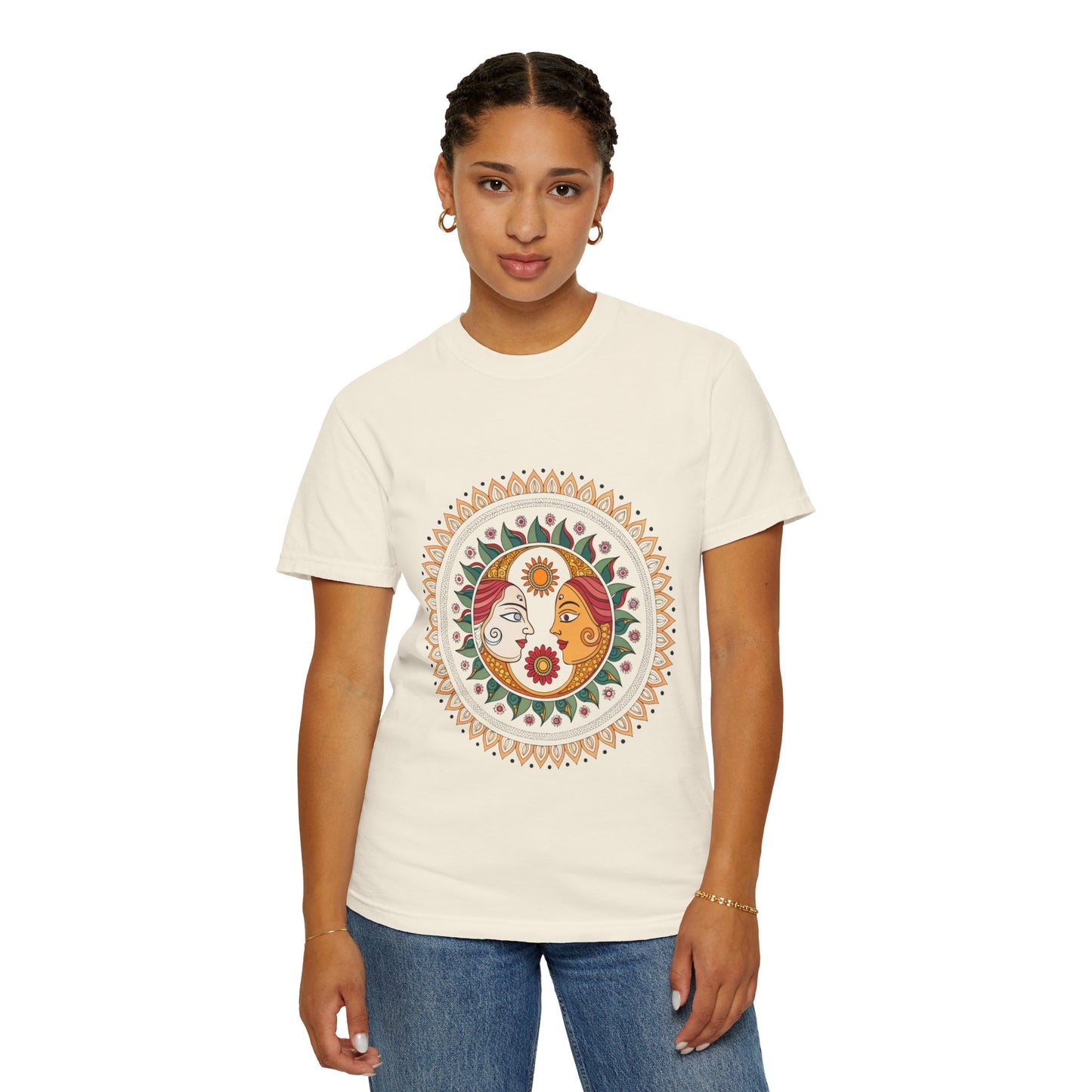 Indian Madhubani - Bohemian Mandala Unisex T-Shirt - Eco-Friendly Garment-Dyed Tee