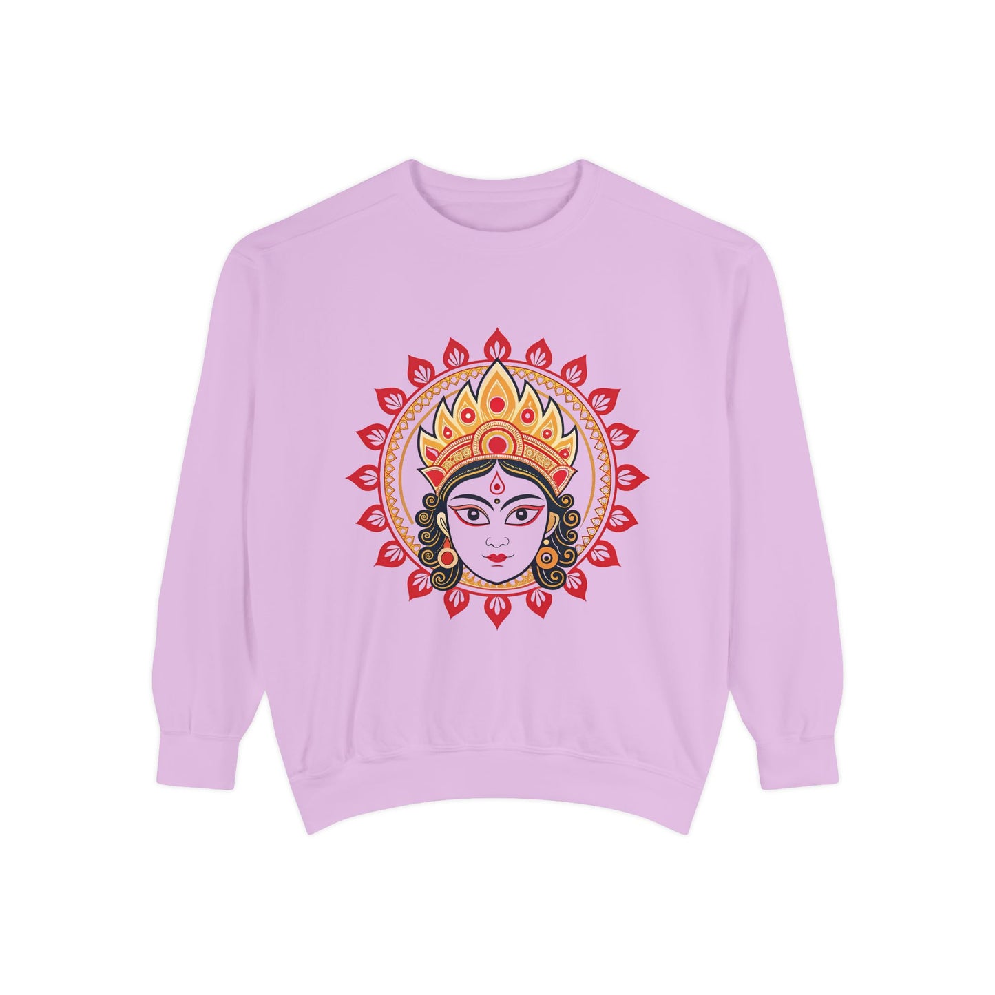 Indian Madhubani - Goddess Lakshmi Unisex Garment-Dyed Sweatshirt - Spiritual Cozy Wear