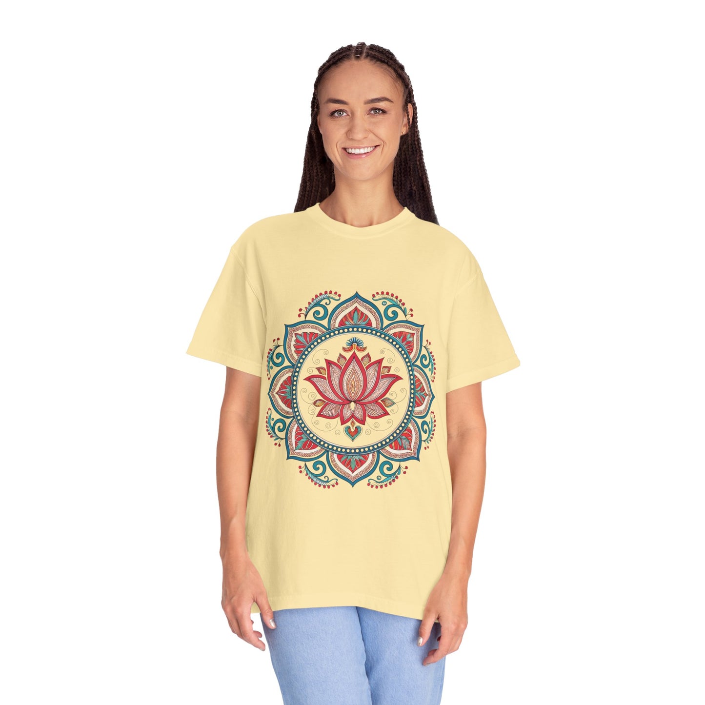 Indian Madhubani - Lotus Mandala Unisex Garment-Dyed T-Shirt - Spiritual & Boho Style