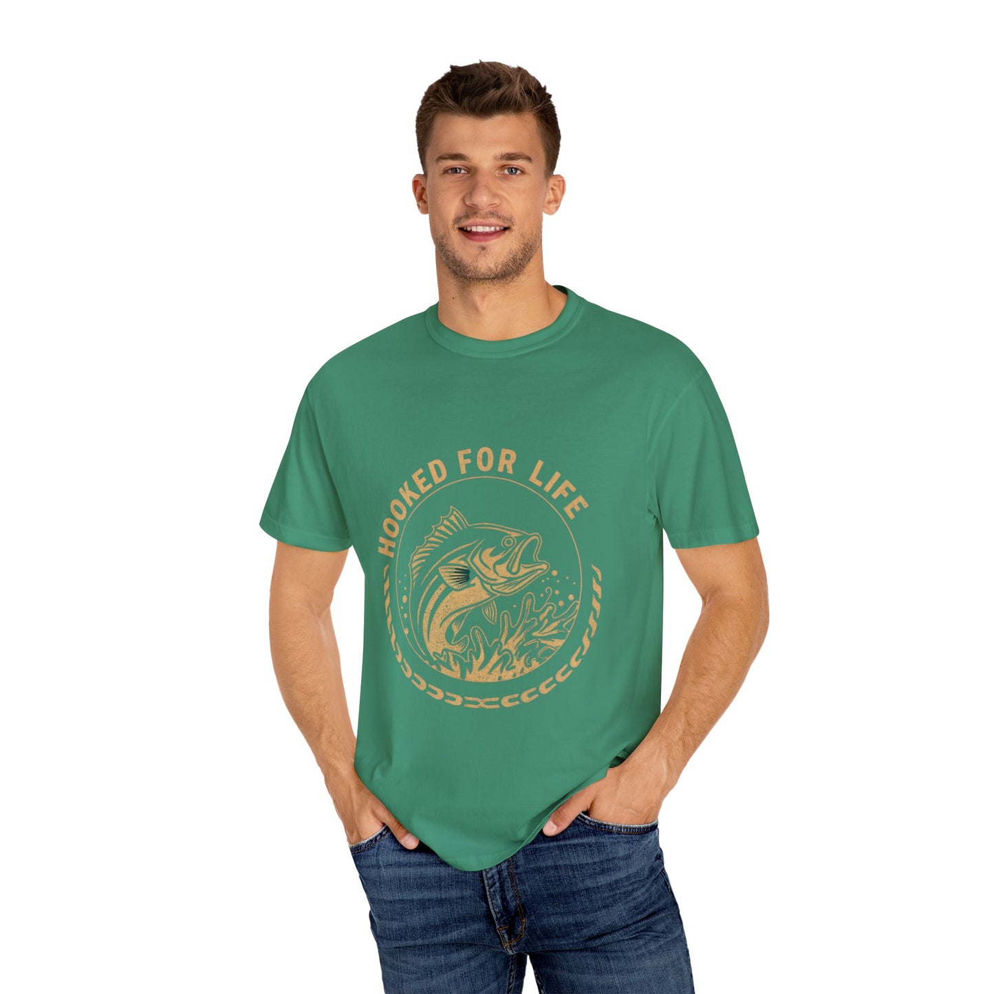 Fishing T Shirts - Hooked For Life Unisex Garment-Dyed T-Shirt - Perfect for Fishing Enthusiasts