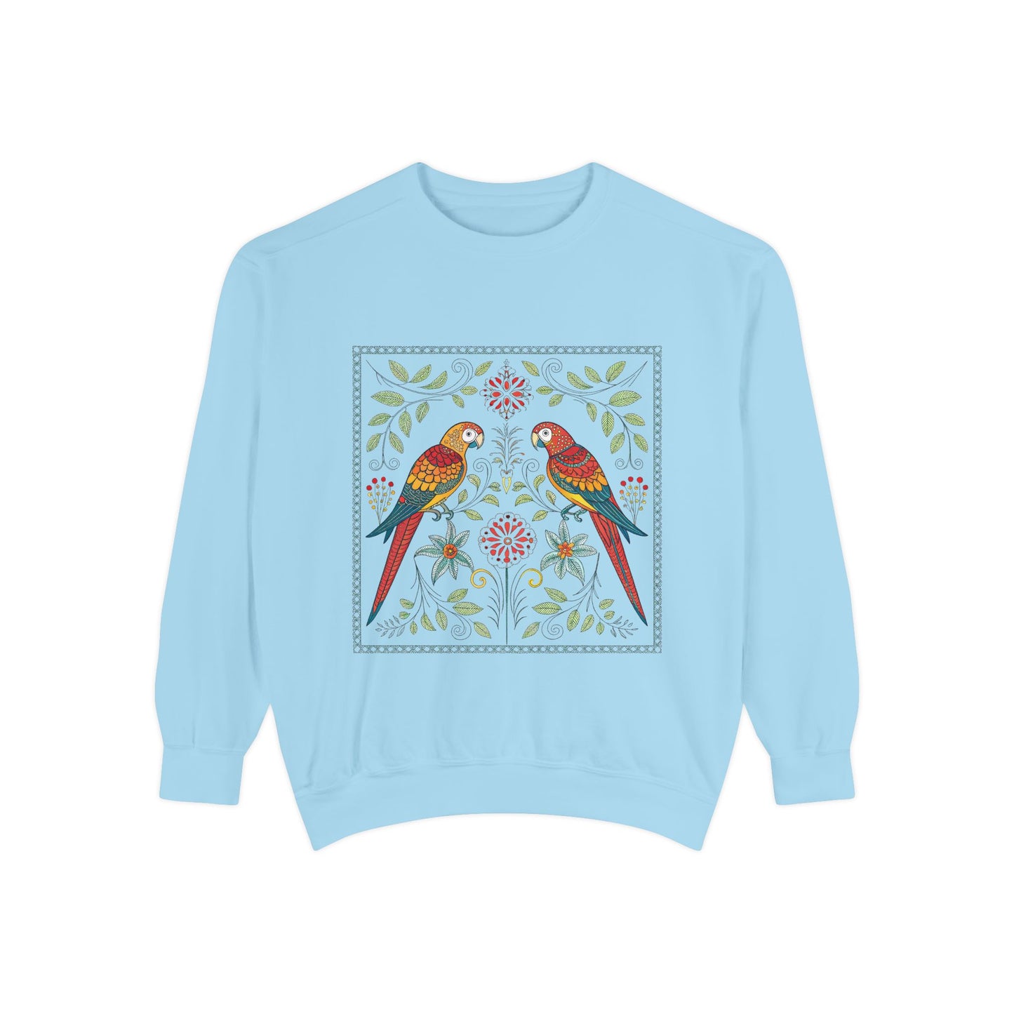 Indian Madhubani - Colorful Parrots Sweatshirt | Unisex Garment-Dyed Cozy Top