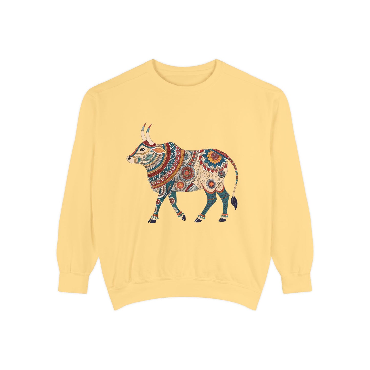 Indian Madhubani - Bohemian Cow Design Unisex Sweatshirt - Cozy, Colorful Apparel for Nature Lovers