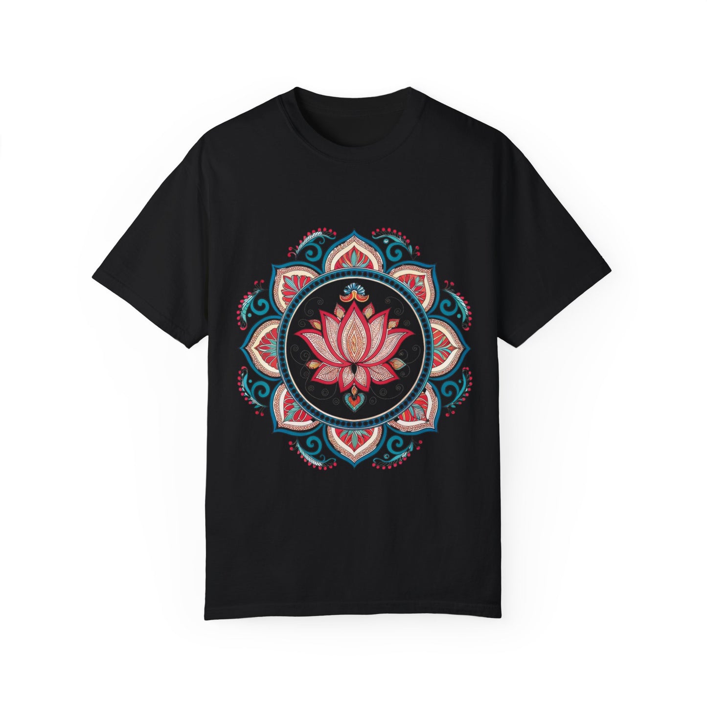 Indian Madhubani - Lotus Mandala Unisex Garment-Dyed T-Shirt - Spiritual & Boho Style