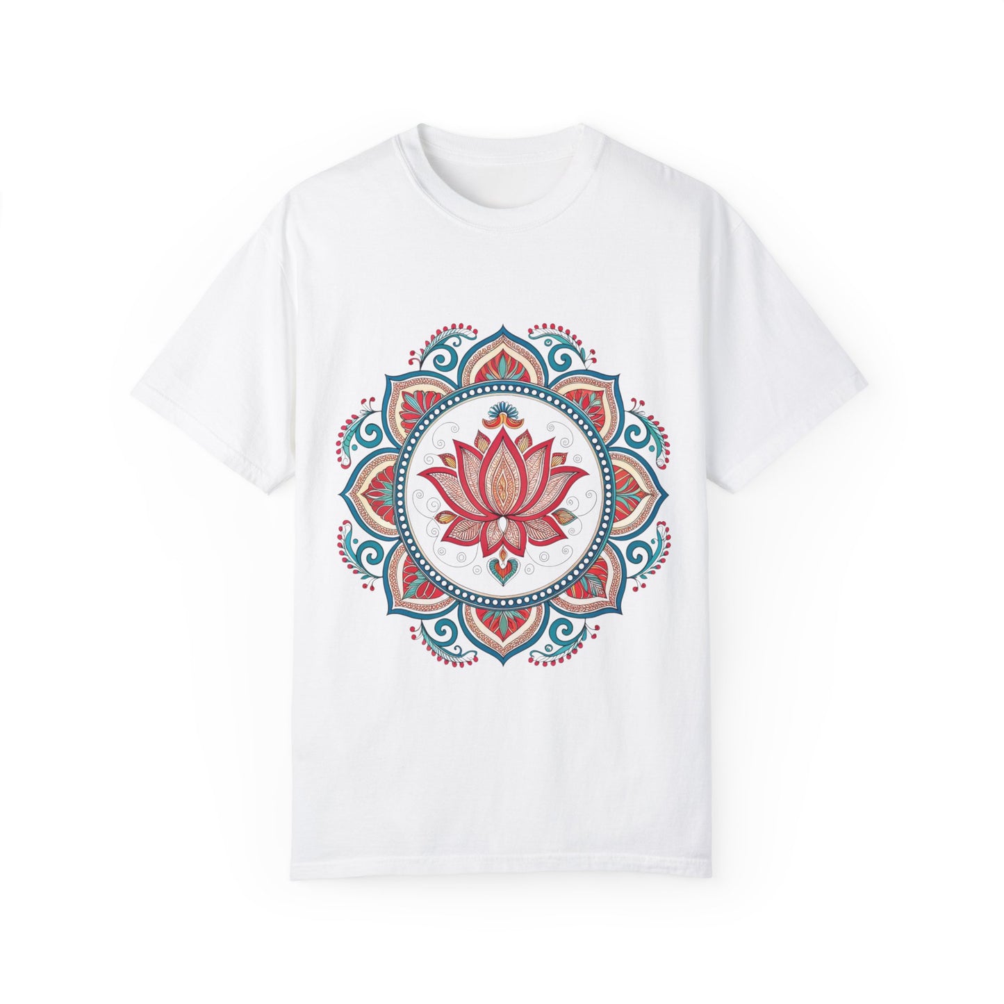 Indian Madhubani - Lotus Mandala Unisex Garment-Dyed T-Shirt - Spiritual & Boho Style