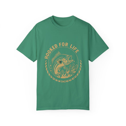 Fishing T Shirts - Hooked For Life Unisex Garment-Dyed T-Shirt - Perfect for Fishing Enthusiasts