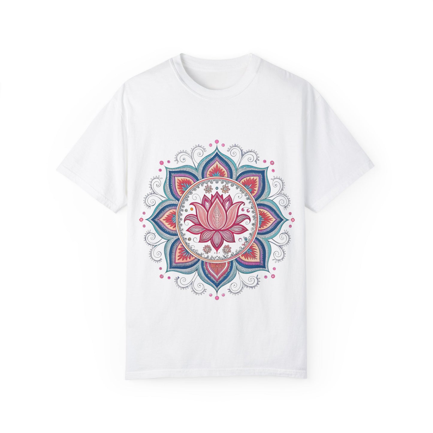 Indian Madhubani - Lotus Mandala Unisex Garment-Dyed T-Shirt - Relaxed Fit, Boho Style