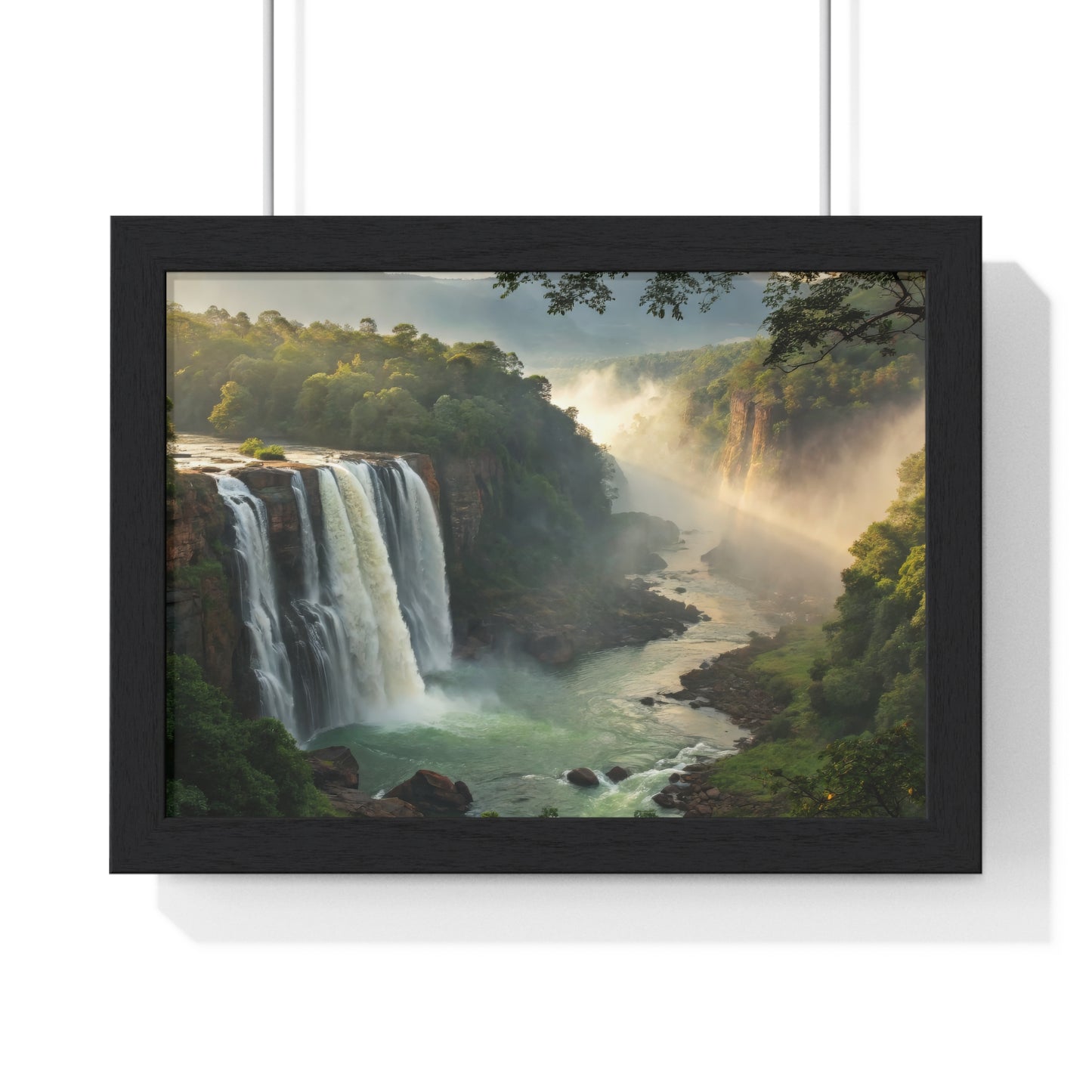 Waterfall Painting Vastu Shastra – Serene Landscape Framed Poster for Positive Energy & Prosperity