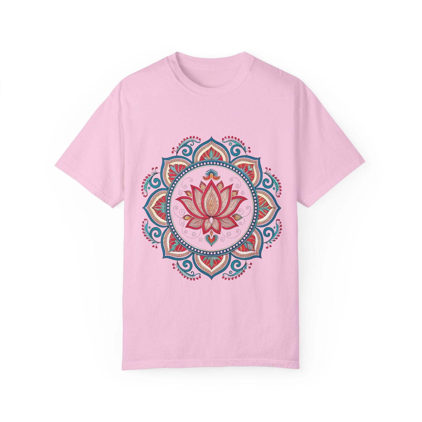 Indian Madhubani - Lotus Mandala Unisex Garment-Dyed T-Shirt - Spiritual & Boho Style