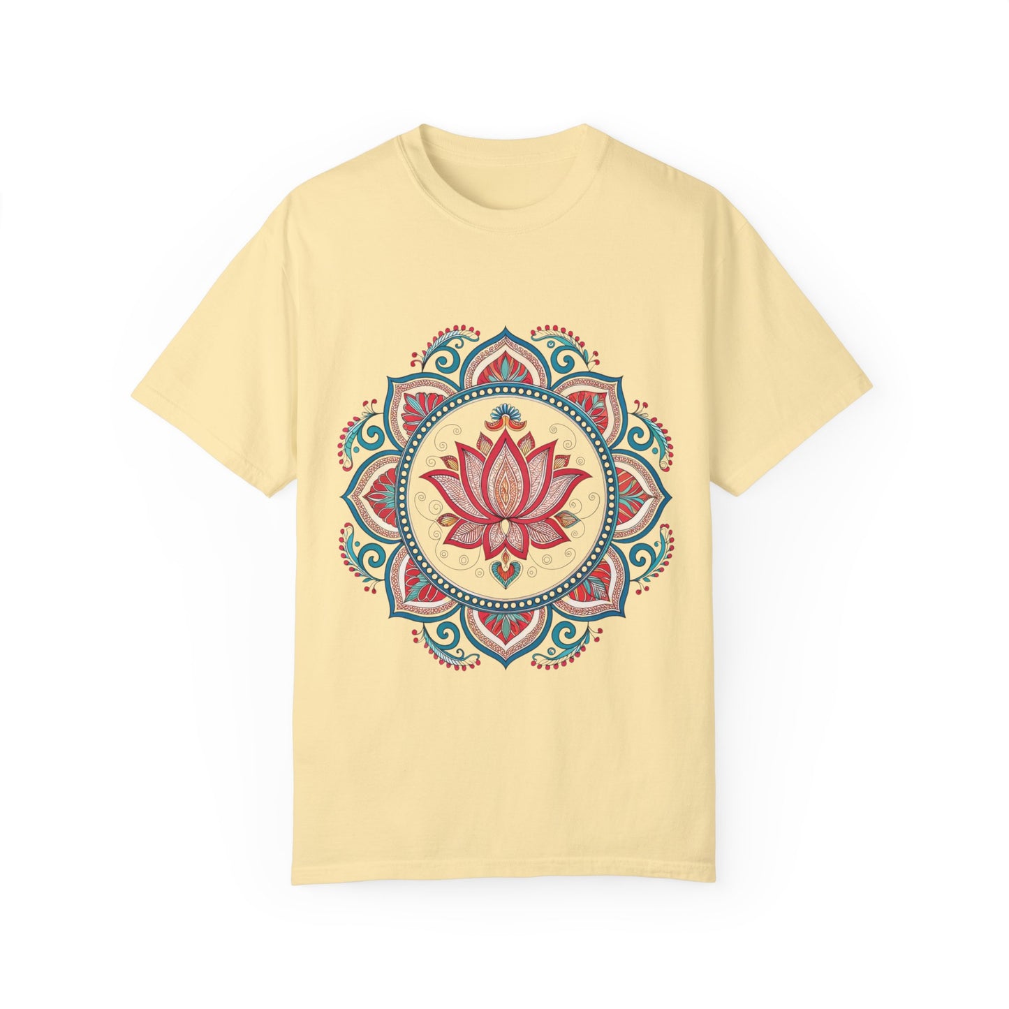 Indian Madhubani - Lotus Mandala Unisex Garment-Dyed T-Shirt - Spiritual & Boho Style