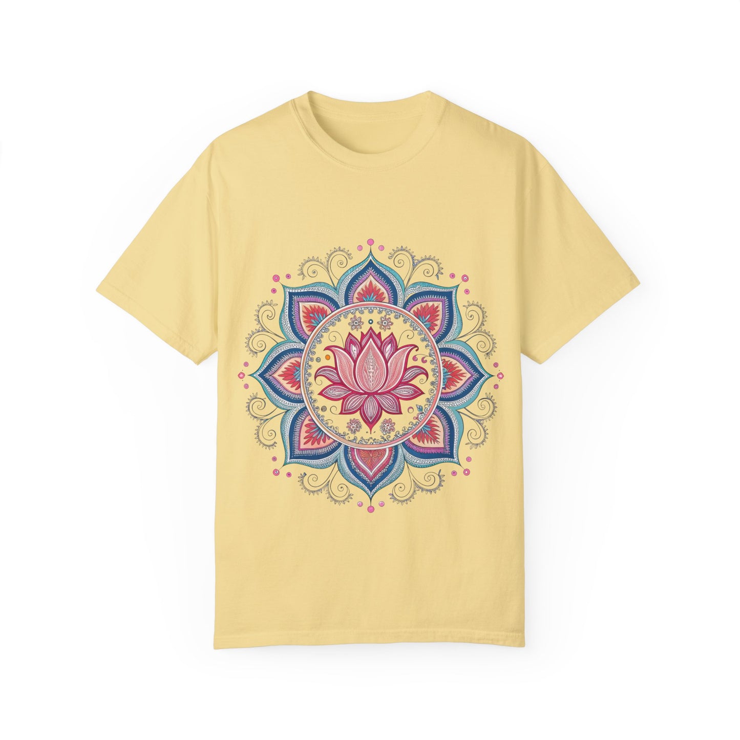 Indian Madhubani - Lotus Mandala Unisex Garment-Dyed T-Shirt - Relaxed Fit, Boho Style